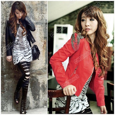 Korean short Coat section PU leather Motorcycle jacket Womens 