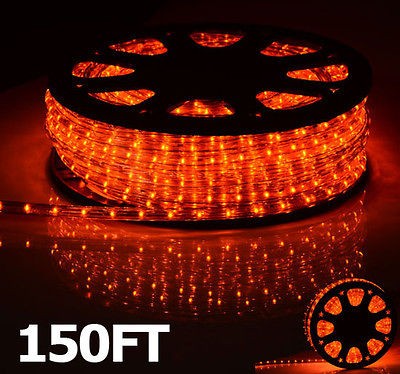 LED Garden Rope Light Orange 150FT 2 Wire Outdoor Home Lighting 