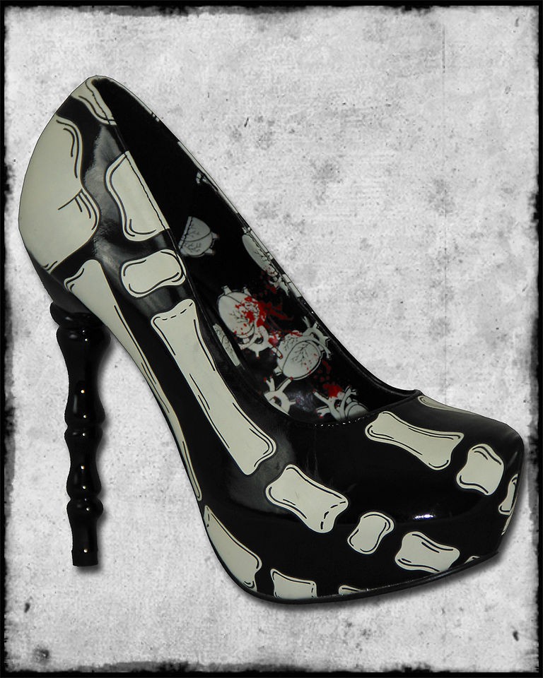 TOO FAST X RAY SKELETON FOOT BLACK PVC GOTH PUNK TATTOO BONE HEEL 