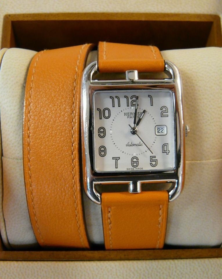 AUTH Hermes CAPE COD GM Auto Double Tour Watch 2 Leather Bands