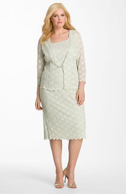 Alex Evenings Sleeveless Lace Sheath Dress & Jacket Light Green Size 