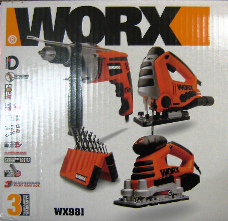 WORX DRILL JIGSAW SANDER POWER TOOL COMBO SET AND BAG