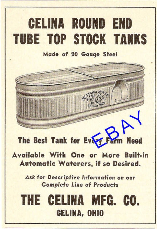 1957 CELINA ROUND END STOCK WATER TANK AD CELINA OHIO