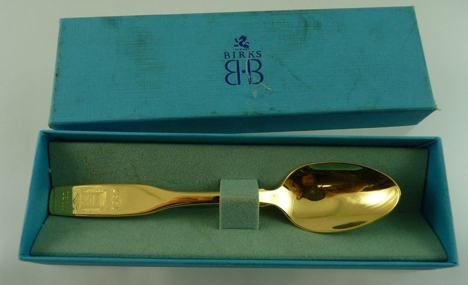 GOLD COLOR PLATE SOUVENIR SPOON NOEL 1987 IN ORIGINAL BOX BIRKS