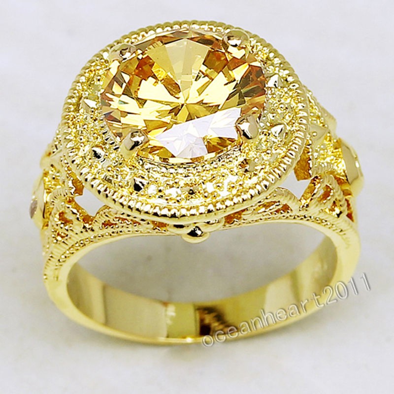 Size 9/10/11 Jewelry Antique 12ct Gold Topaz Mens 18K Yellow Gold 