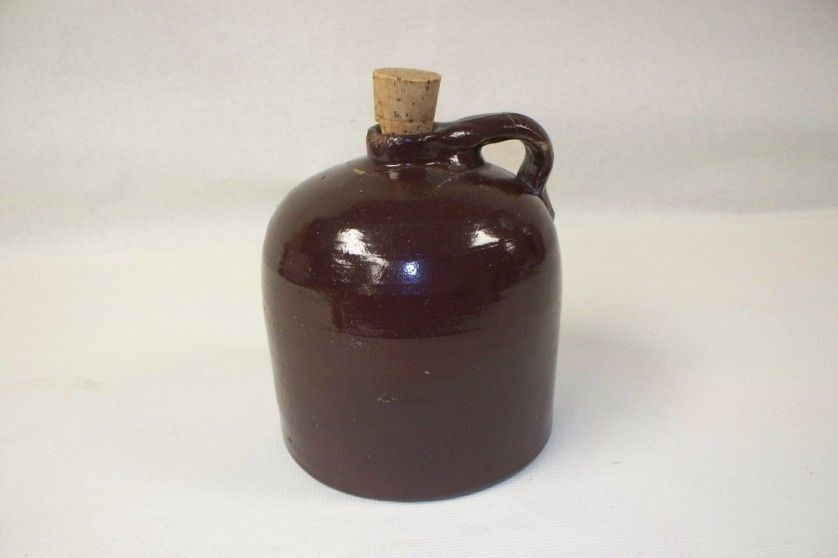 LM Thermos Brand Ceramic Whiskey Jar Jug. Dark Brown with Handle 