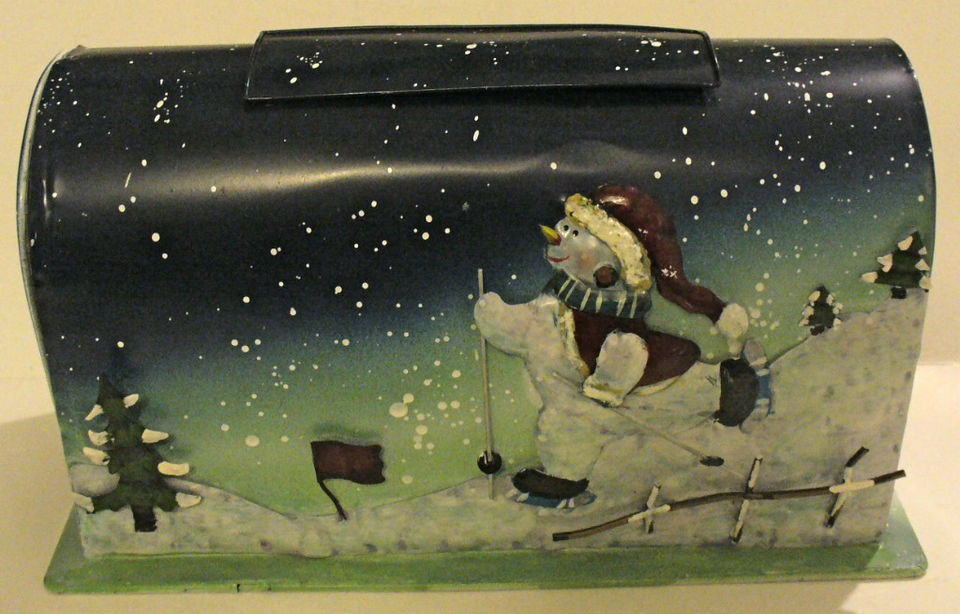 DECORATIVE CUTE TIN SNOWMAN CHRISTMAS CARD MAILBOX