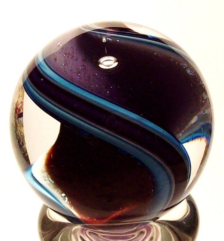 EDDIE SEESE ART GLASS MARBLES 1 1/4 2 TONE EXOTIC DICHROIC RIBBON 