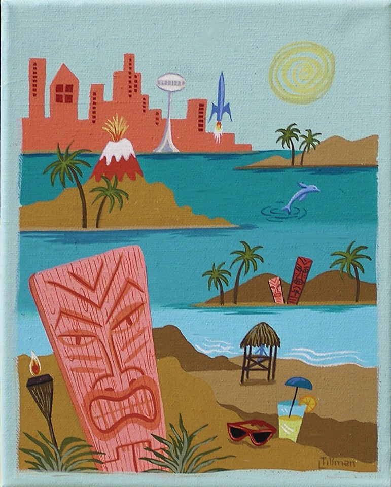 PAINTING RETRO EAMES MID CENTURY MODERN TIKI TROPIC ISLAND METRO 