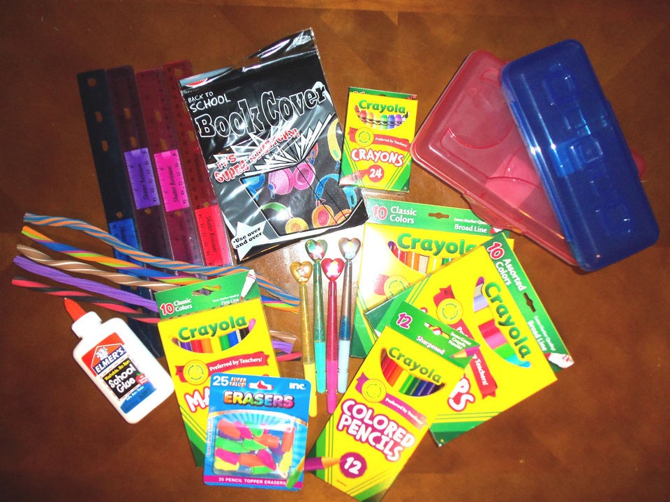   To School Supplies Rulers Pencils Glue Markers Crayons Erasers Pens