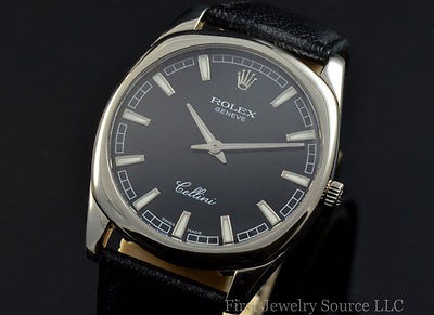 Mens Rolex Cellini Danaos XL 18K White Gold Mechanical Black Dial 