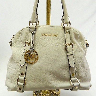 Michael Kors AUTH Bedford Large Vanilla Leather Bowling Satchel $398 