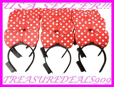 12 PCS MINNIE MICKEY MOUSE BOWS LIGHT UP POLKA DOTS RED HEADBANDS 