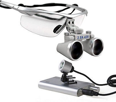 5x Dental Surgical Binocular Loupes + LED Dental Head Light lamp