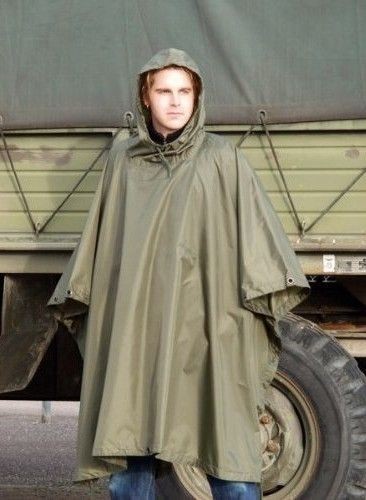   New US Waterproof Hooded Ripstop Wet Festival Rain Poncho Olive Green