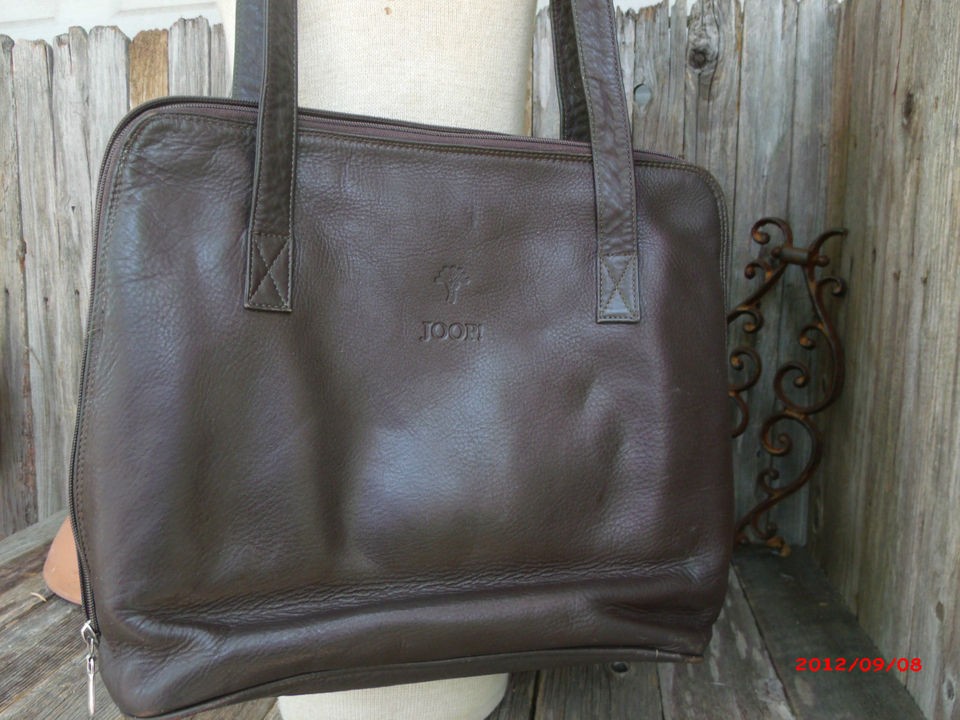 Joop Brown Leather Messenger Organizer Tote Handbag