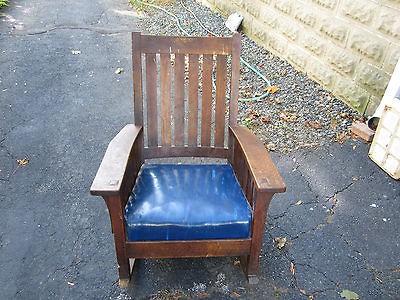 Labeled L&JG Stickley Slat Sided Mission Oak Arm Rocker Rocking Chair 