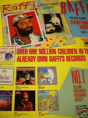 RAFFI multi image 1987 PROMO POSTER AD Everything Grows