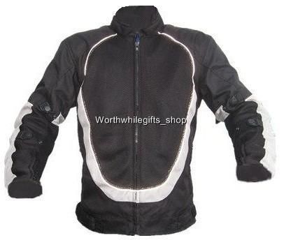   ATV Motorcycle Sliver/Black Removable Armor Mesh Biker Jacket M L