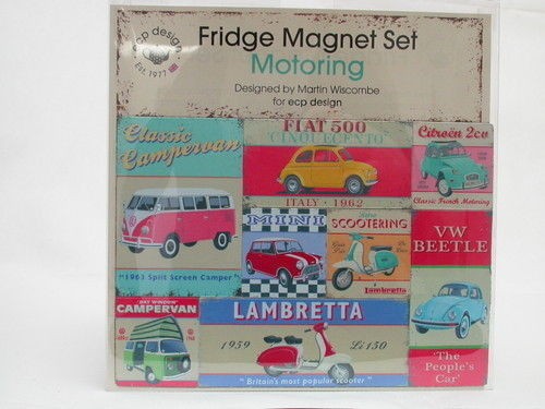 Retro Shabby Cars Fridge Magnets Martin Wiscombe Pk 8 VW Camper Beetle 