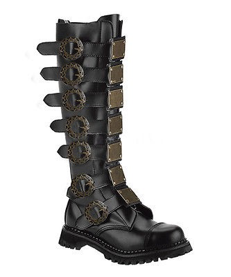 TWO COLORS Demonia 30 Eye Steampunk Metal steel toe Knee Boots Mens 