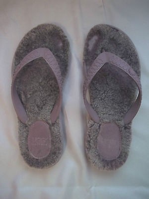 UGG AUSTRALIA FLUFFIE BROWN THONG FLIP FLOPS SHEARLING SHEEPSKIN SZ 5 