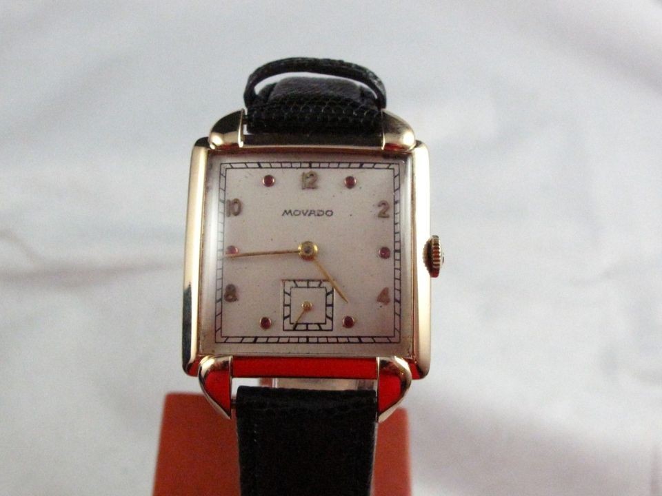 VINTAGE MOVADO 14K SOLID GOLD FANCY CABOCHON RUBY DIAL