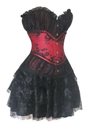 Showgirl Black Red Satin Lace Corset Dress Moulin Rouge Skirt on PopScreen