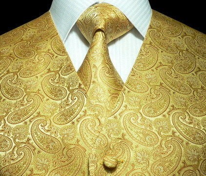   Tuxedo Silk Vest Solid Mustard Paisley 307V (S, M, L, XL)Available