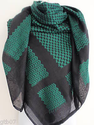 Black Green Arab Shemagh Head Scarf Neck Wrap Authentic Cottton 