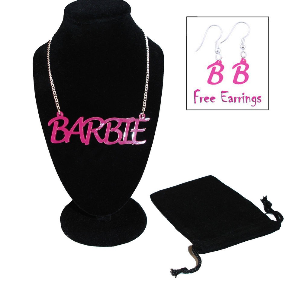 Pink Barbie Name Necklace & Free Matching Earrings