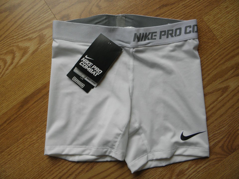 NIKE GIRLS COMPRESSION PRO COMBAT DRI FIT WHITE SHORTS SIZE MEDIUM