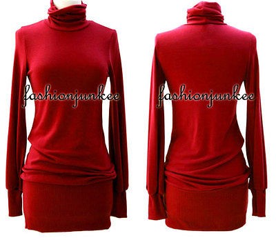 RED Knit TURTLENECK Sweater Mini Dress Long Sleeve Sexy Tunic Top New 