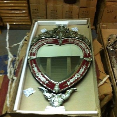 Red Heart Shaped VENETIAN BEVELED ETCHED WALL MIRROR