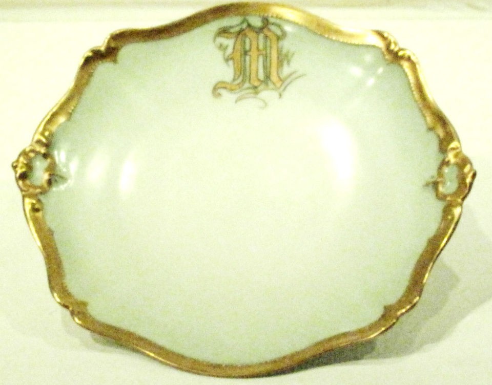 Antique French Limoges Porcelain China Dish Plate Gilt Gold Louis XIV 