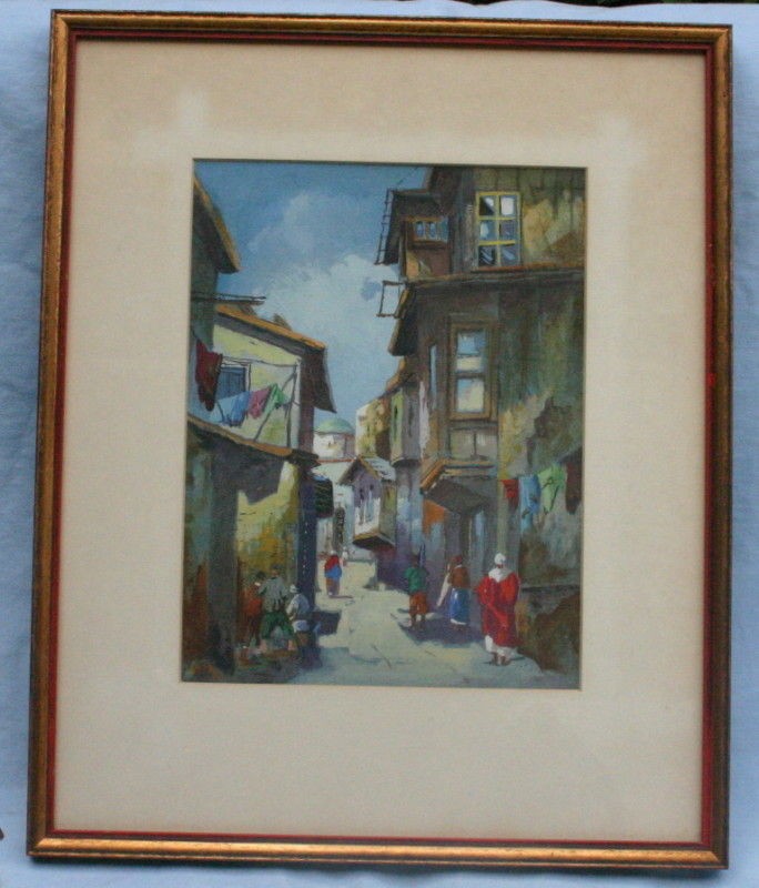 Fine 20th C Orientalist Water Color Painting RARE