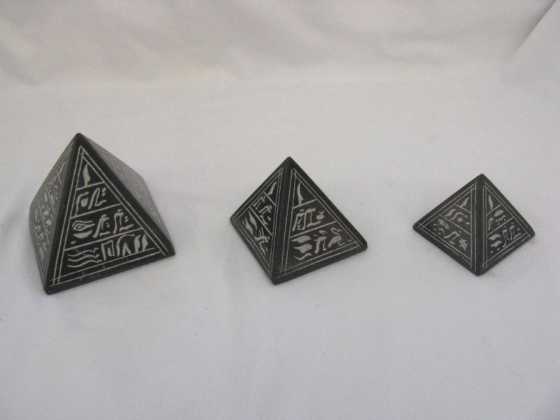 Egyptian Granite Basalt Stone Pyramid Set Hieroglyphic Engraving (Sale 