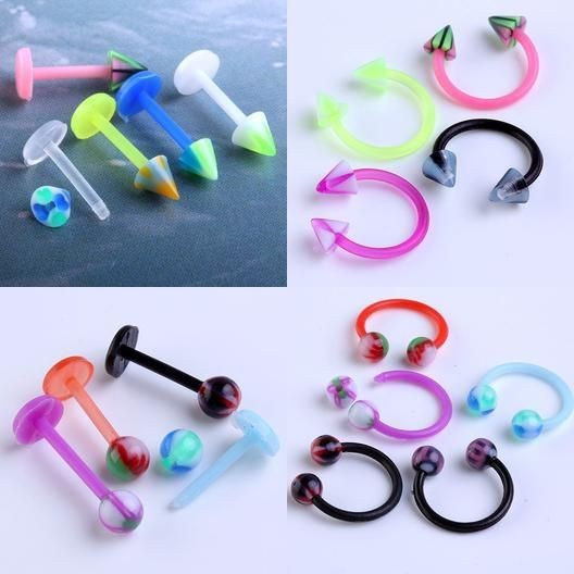   16G UV Spike Ball Stud Lip Labret Nose Ring Stud Barbell Horseshoes