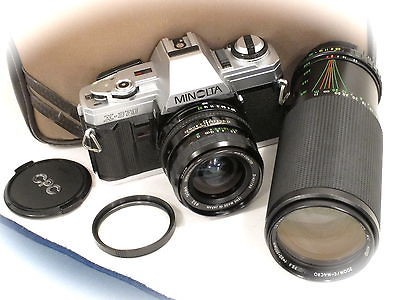 MINOLTA X 370 CAMERA+2 LENSES 28MM F2.8 WIDE ANGLE+80 300MM ZOOM LENS 