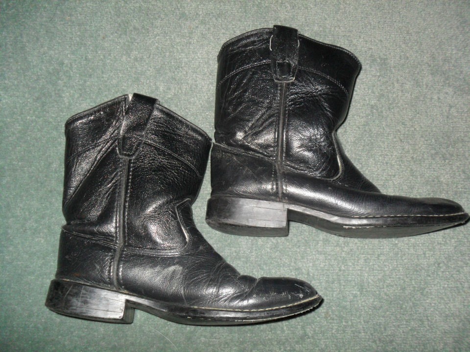 Boys Black OLD WEST Cowboy Country Western Roper Style Boots, Size 10 