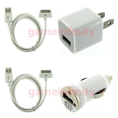 USB AC Wall Home +Car Charger +Data Cable for iPod Touch iPhone 2G 3G 