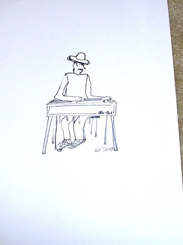   Steel Guitar Drawing SIGNED Original Donny Trodden Art Latin Folk Art