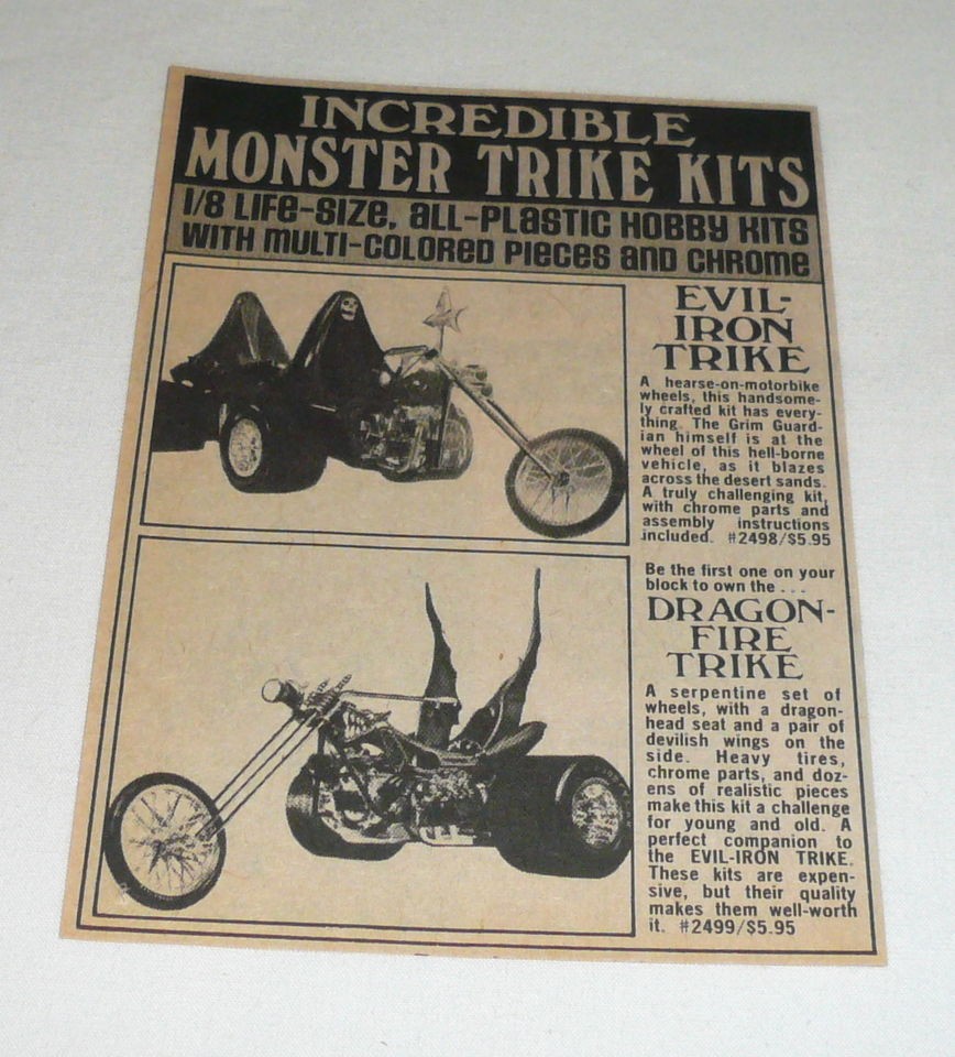 1974 Revell model kits ad ~ EVIL IRON TRIKE, DRAGON FIRE TRIKE