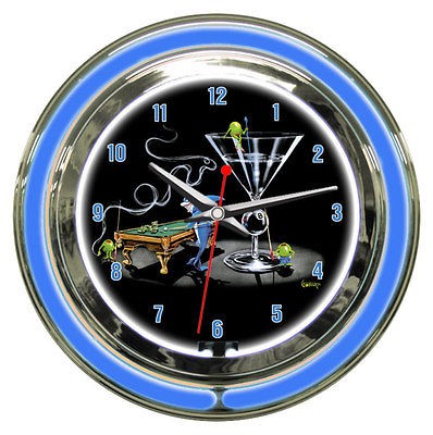 Michael Godard Art, Pool Shark 2, neon wall clock, large