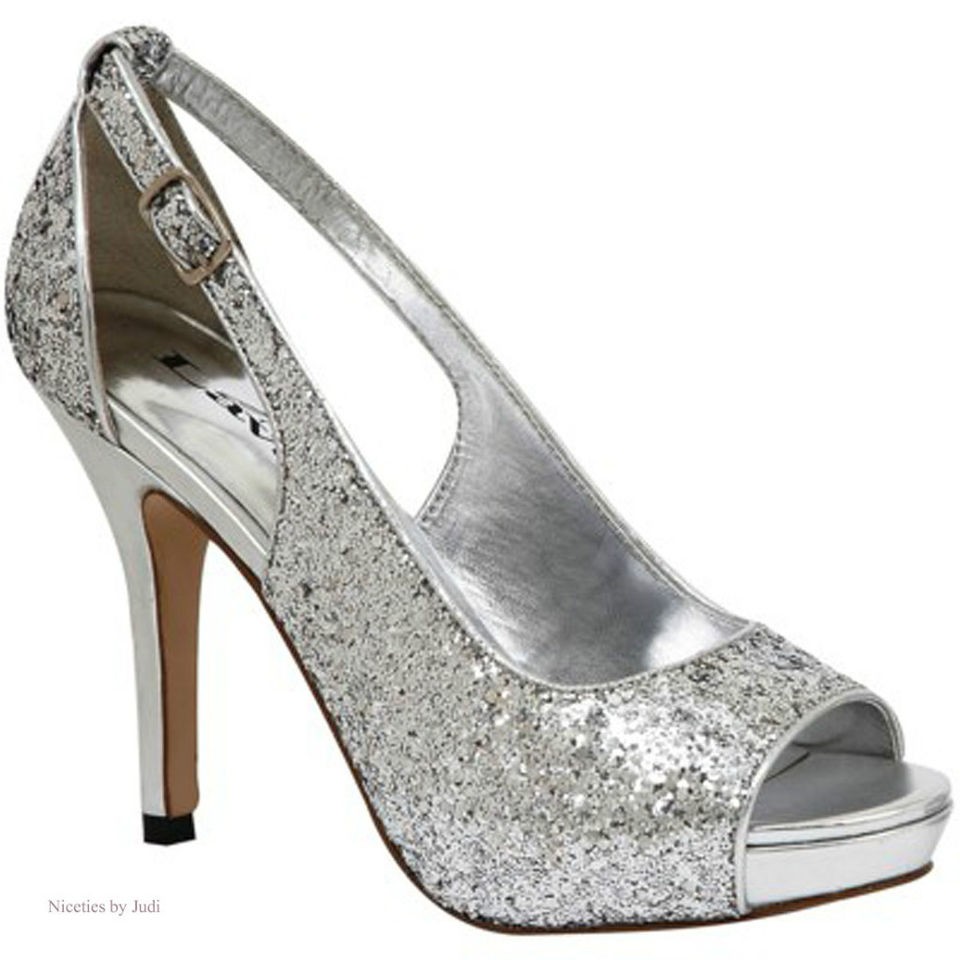 Lava Lindsey Glitter Silver Open Toe Pump 3/3/4 Heels Shoes 6.5B IS