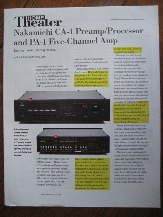 Nakamichi CA 1, PA 1 amplifier, DE 1 Decoder Review Brochure