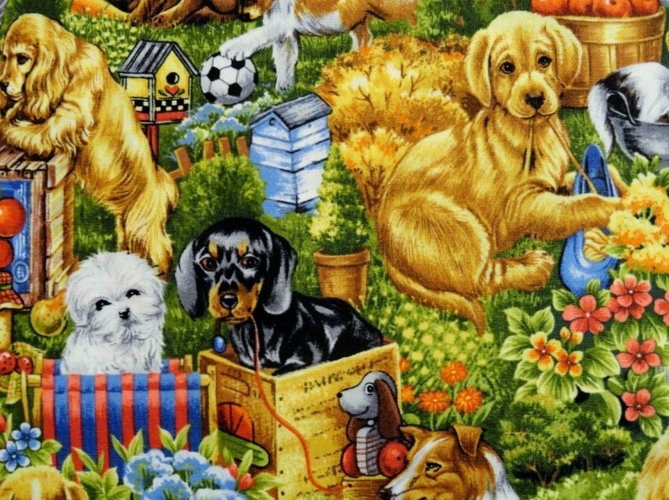 New Dogs Puppies Fabric BTY Collie Retrivers Beagles Schnauzer 