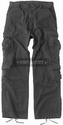 Black Vintage Military Paratrooper Tactical BDU Fatigue Pants