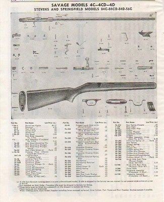 1954 SAVAGE AD MODEL 4 RIFLE PARTS LIST