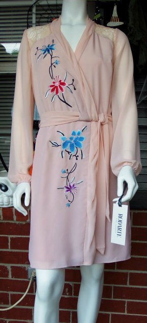 Rodarte 9 M Target Blush Pink Silky Embroidered Floral Mock Wrap Silk 